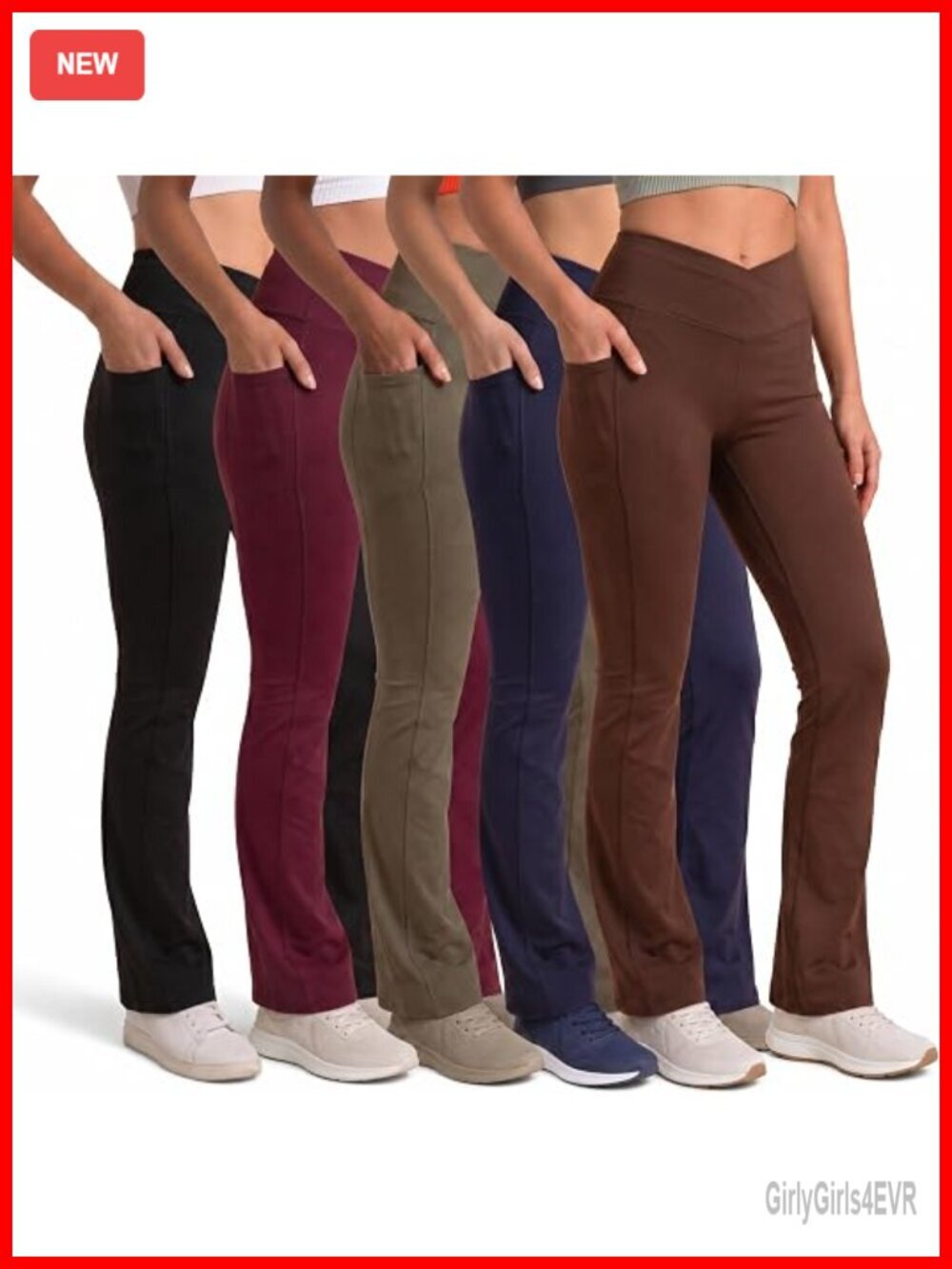 5 Pack Women's Crossover Flare Leggings with Pockets High Waisted Tummy Control